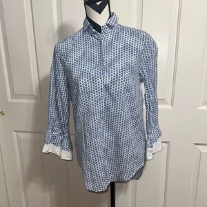 Xacus Blue & White Donna Button Front Blouse